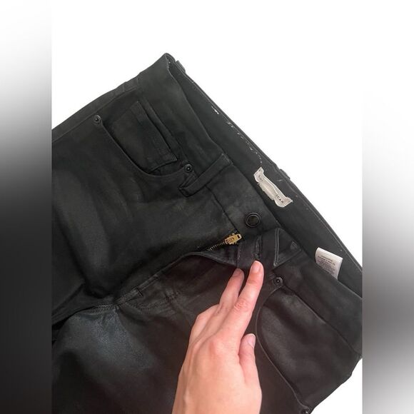 GOOD AMERICAN Good Classic' Black Coated Ankle Straight Leg Jeans - Picture 4 of 8